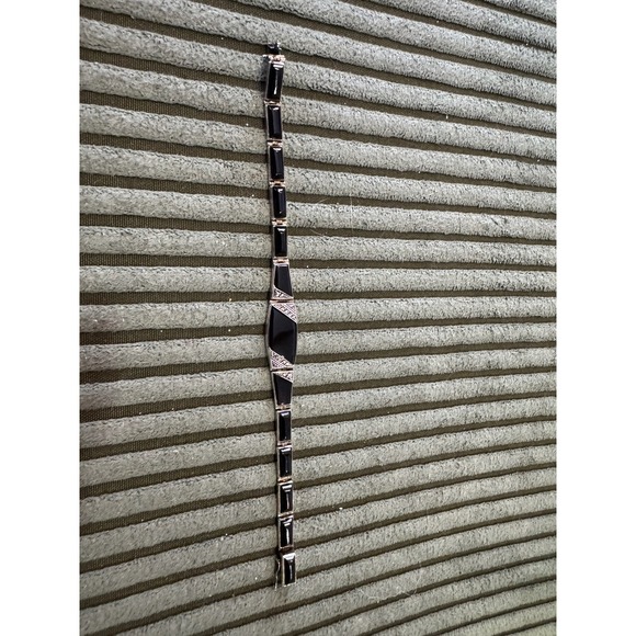 Vintage 935 Art Deco Sterling Silver Black Onyx Marcasite Bracelet - Picture 3 of 14